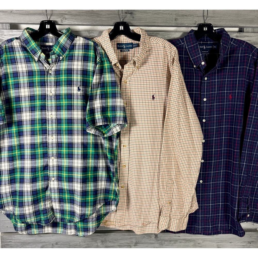 Ralph Lauren Mens Plaid Shirt Long/Short Sleeve XL Lot of 3 vtg